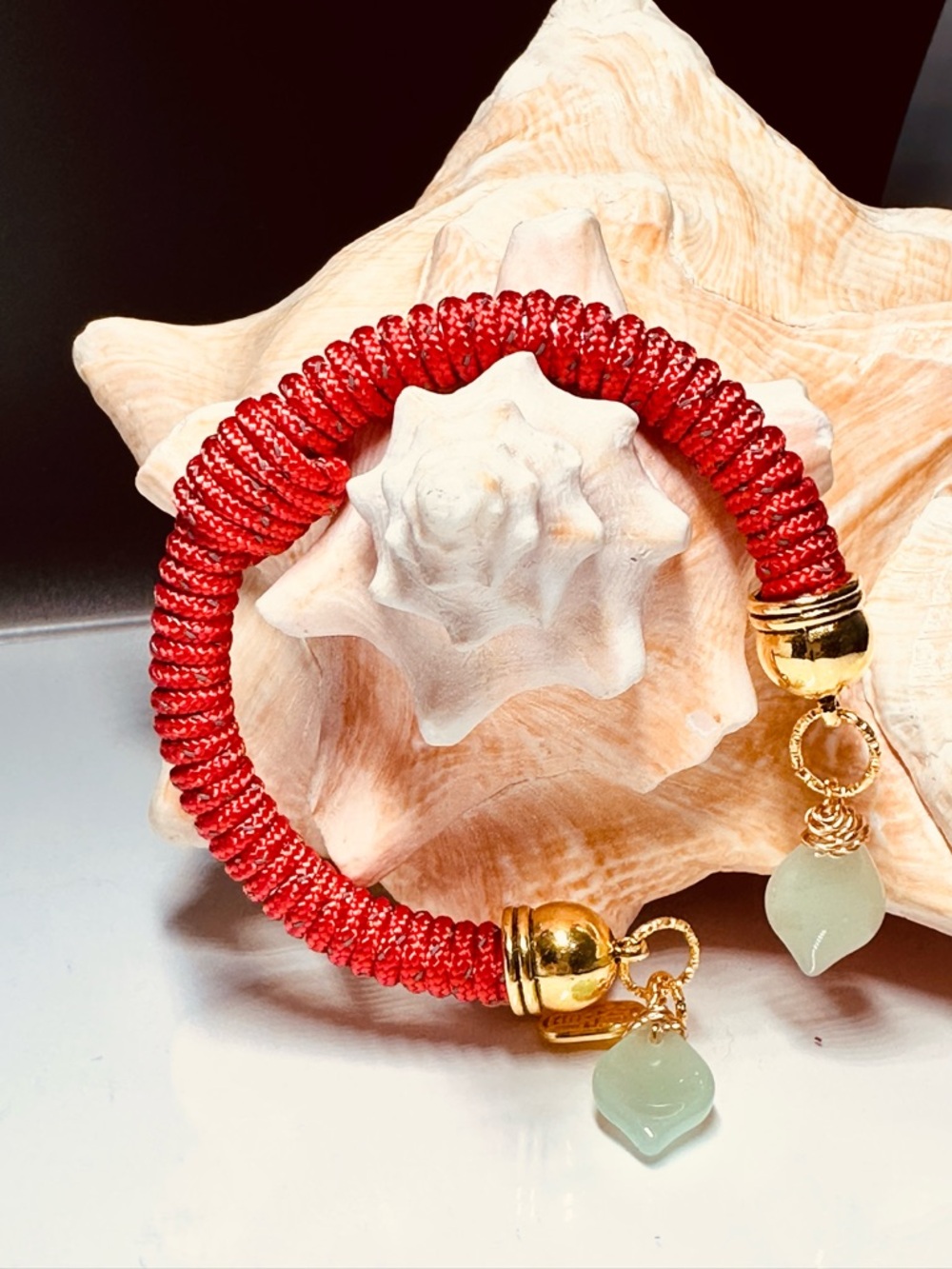 Red Cuff Bracelet with Gold Accents